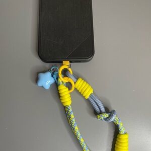Yellow & Blue Braided Phone Wrist Lanyard with Star Charm
